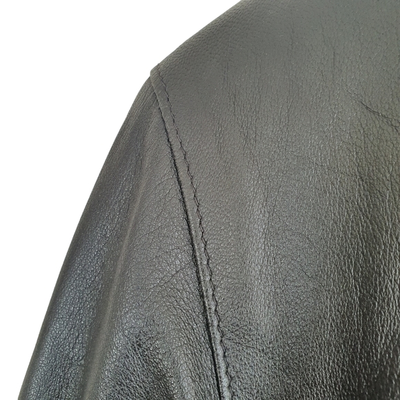 Vera Pelle Stellato Vintage Black Leather Jacket Size 48 Medium Single Breasted - Picture 8 of 14